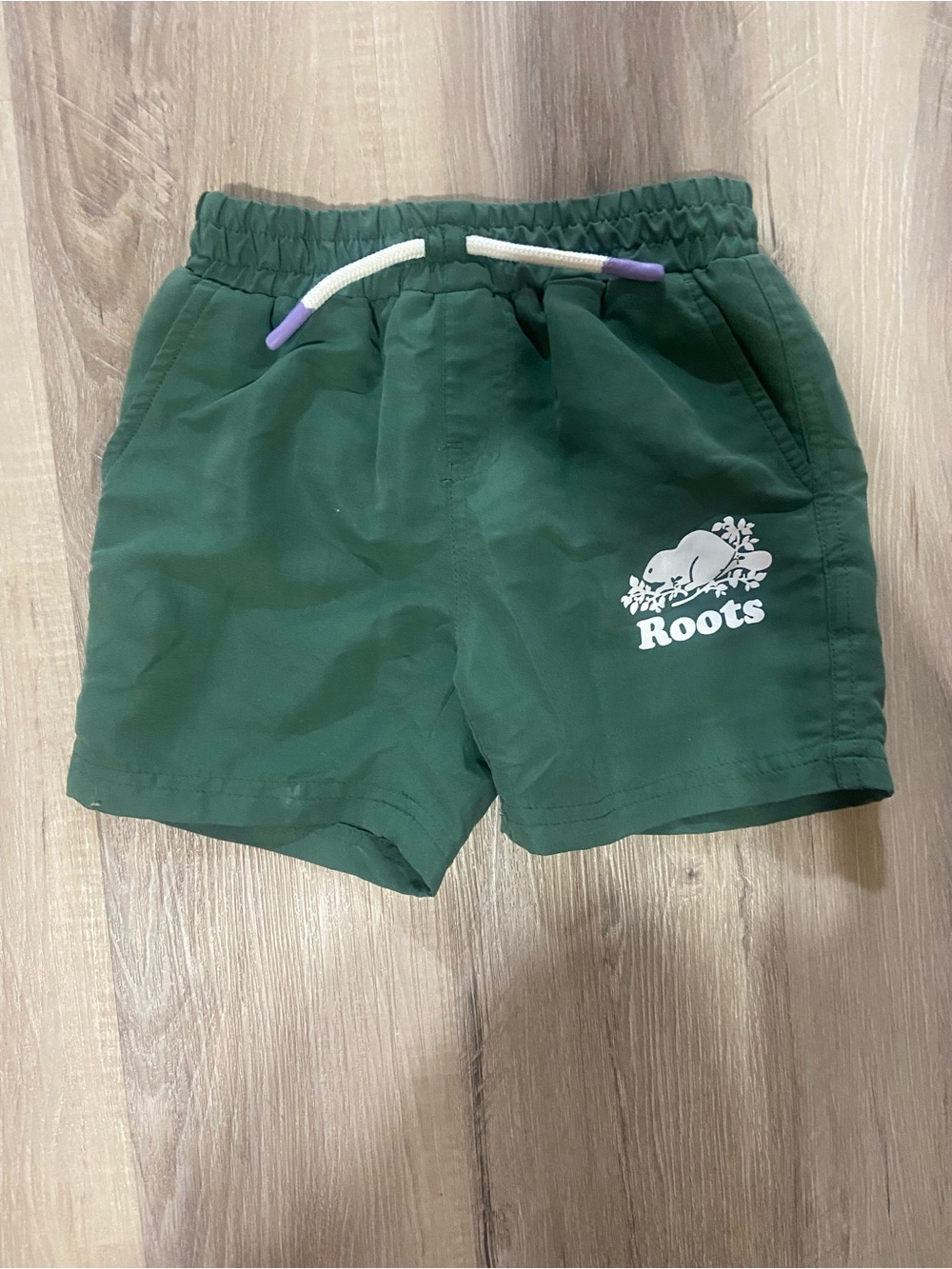 Roots Kids Dark Green Drawstring Shorts with White Logo Swim Shorts